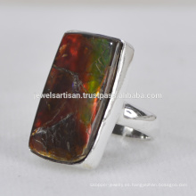 Ammolite Gemstone &amp; 925 Sterling Silver Bezel conjunto de diseño de anillo disponible en todos los tamaños